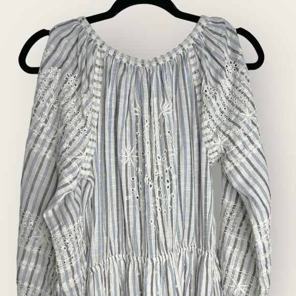 LoveShackFancy Isla Maxi Dress XS Blue Ivory Striped Boho Coastal Grannycore - Picture 5 of 7